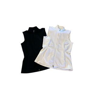 Lot of 2 Greg Norman Women's Full Zip Sleeveless Golf Vest White Black Small
